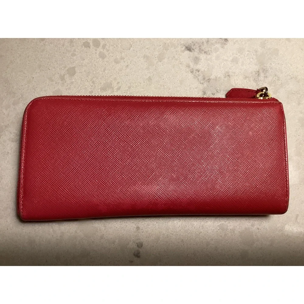 Prada Saffiano Leather Zip Around Wallet‎ Bow Accent Designer - Picture 2 of 13